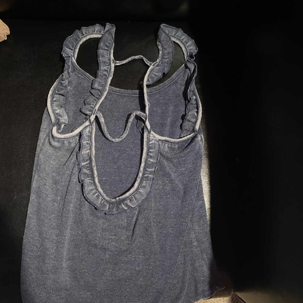 Blue ruffle detail, open back detail tank top